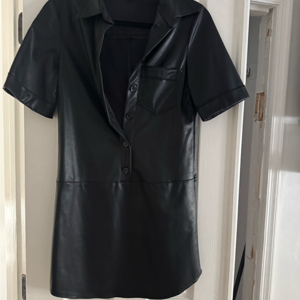Black Faux Leather Short Sleeve Dress worn once